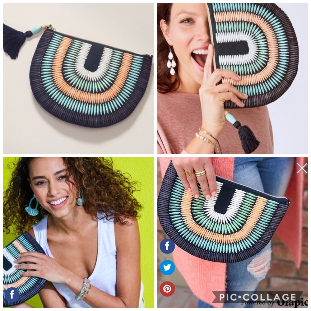 Stella & Dot | Limited Edition Navy/Teal/Peach Hand-Beaded Clutch Retired